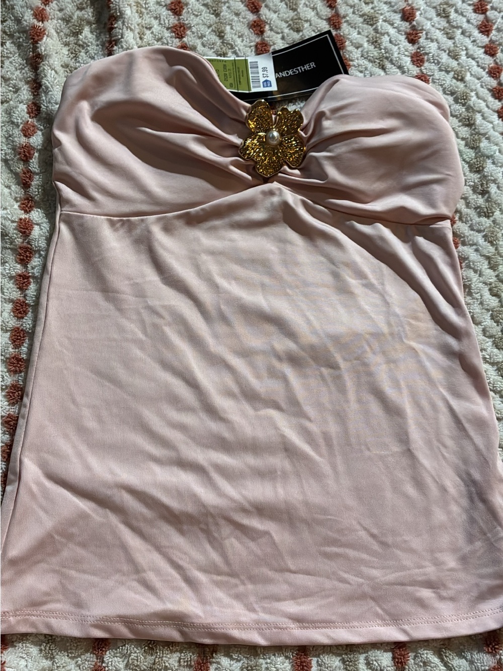 Strapless Blush Pink Tube Top with Gold Flower Accent